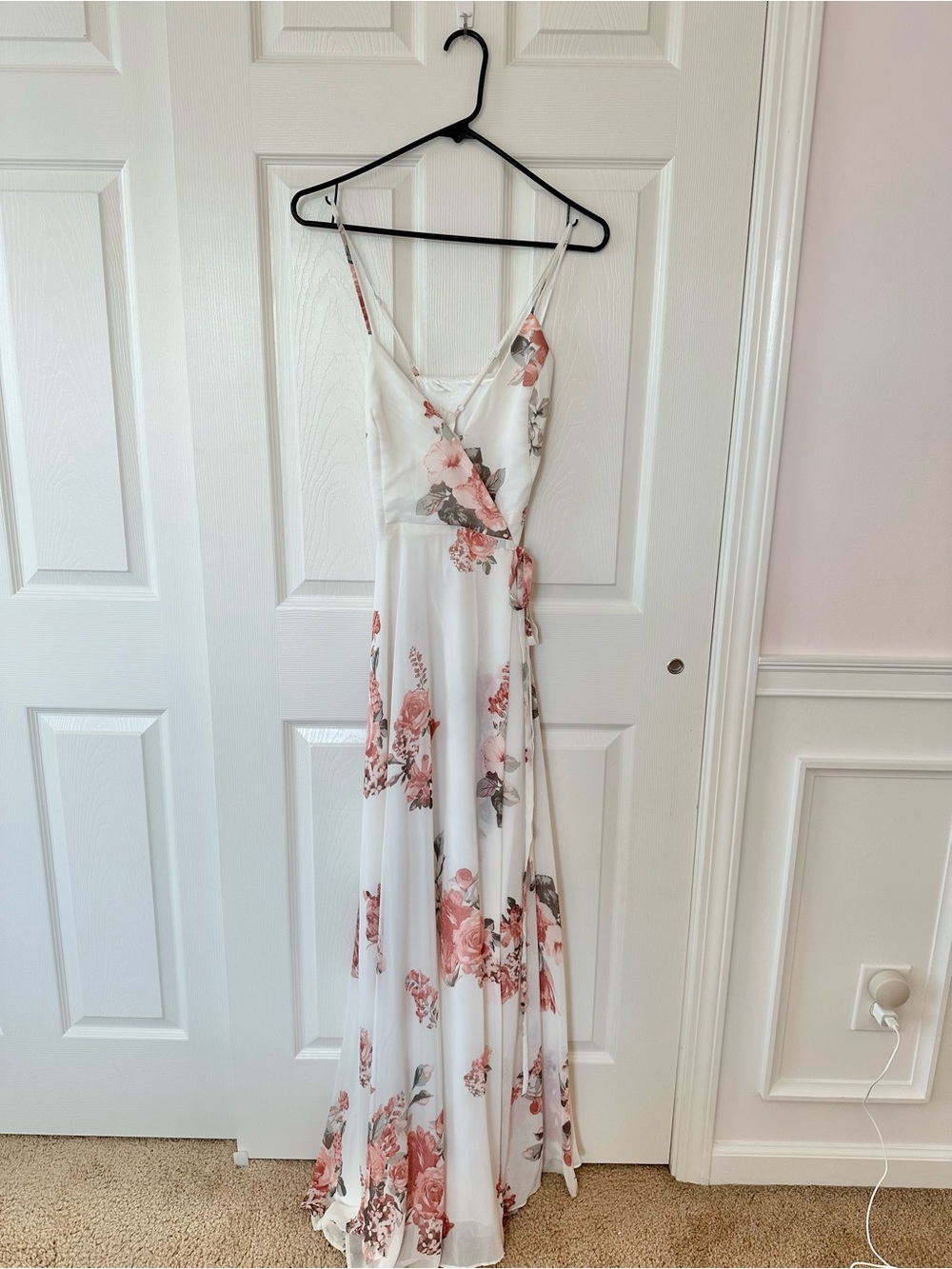 Lulu's White Maxi Dress with Pink Floral Print